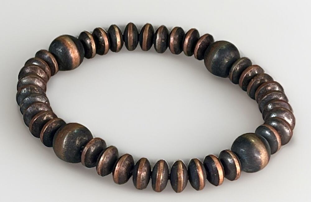 Southwestern Oxidized Copper Saucer Bead Stretch Bracelet 25.4g Handmade